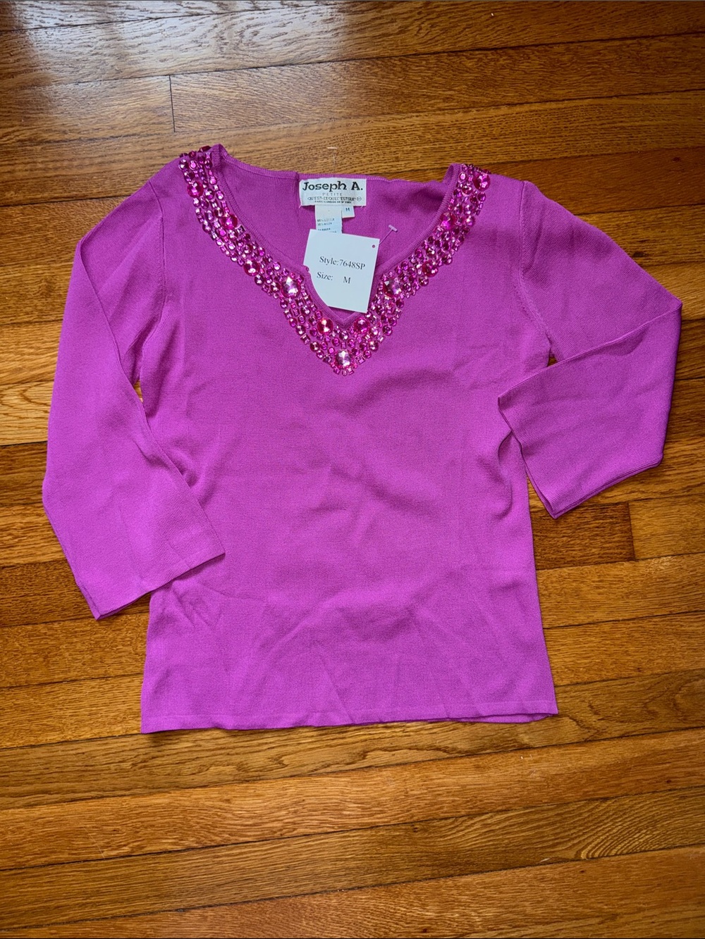 Joseph A. Fuchsia Beaded V-Neck Sweater